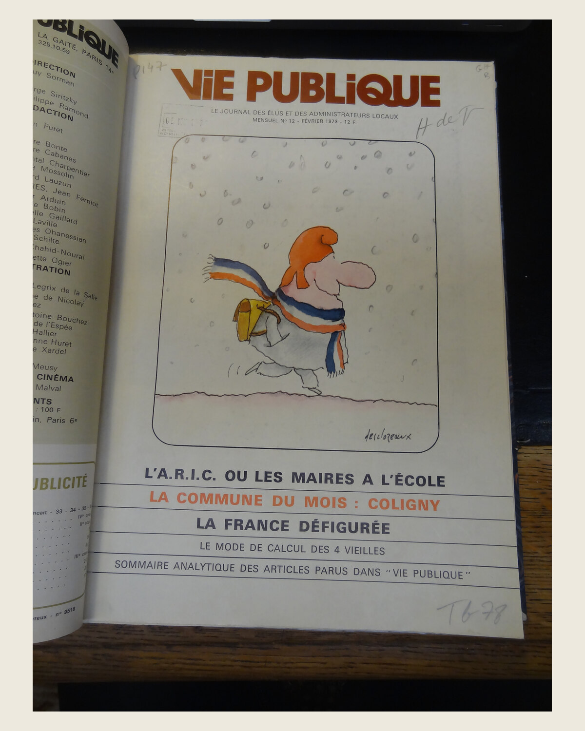 Couverture de Vie publique de février 1973 consacrée à l’ARIC et à la formation des maires